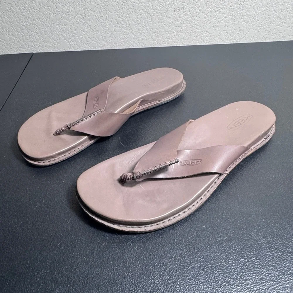 KEEN Alman Brown Leather Thong Flip Flop Sandals Mens 10.5 1010318